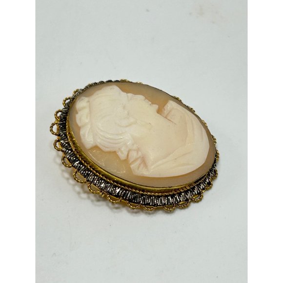Vintage Cameo Pin Brooch Genuine Carved Shell Gold Gilded Setting Brooch Pendant - Picture 2 of 7